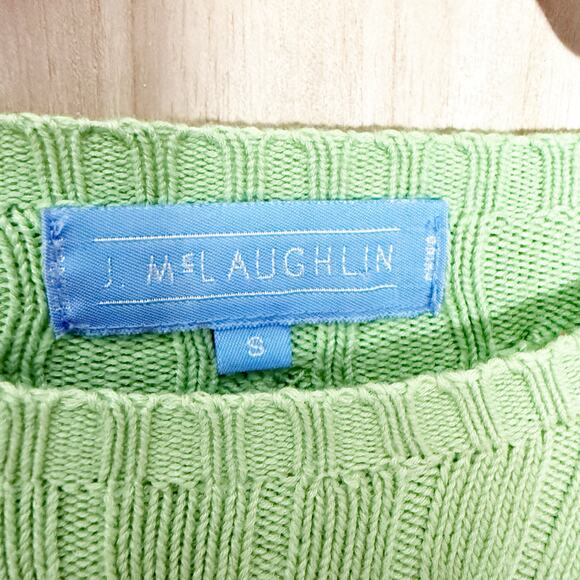 J. McLaughlin Cable Knit Sweater Long Sleeve Crew Neck Lime Green Size Small - Picture 3 of 3